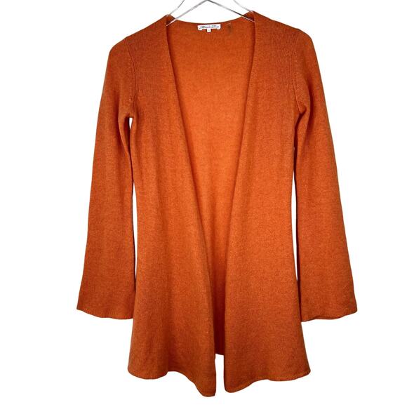 Minnie Rose 100% Cashmere Knit Cardigan Sweater Open Front Orange SMALL - Picture 1 of 5